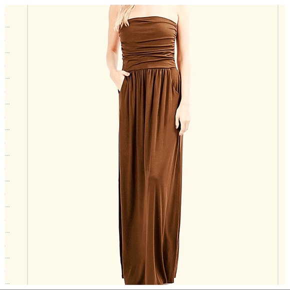 ✨LAST ONE✨ brown tube side pockets maxi dress - Picture 2 of 2